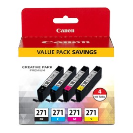 Canon CLI-271 Genuine BK/CMY 4 Color Value Pack, Compatible with MG6820, MG6821, MG6822, MG5720, MG5721, MG5722, MG7720, TS5020, TS6020, TS8020, and TS9020 (Optional) Printers