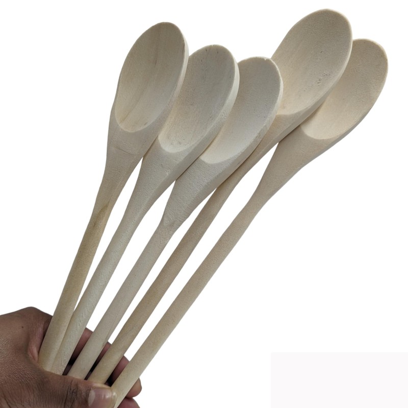 5 x MIDHILL Wooden Oval Spoon for Baking and Cooking,