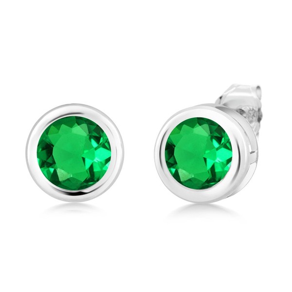 Gem Stone King 925 Sterling Silver Green Simulated Emerald Bezel