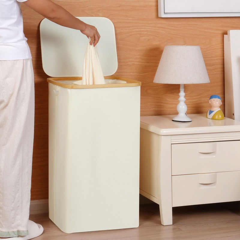 Laundry Hamper with Lid, 100L Tall Laundry Basket with Bamboo
