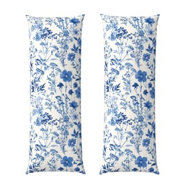 Vintage Blue Floral Plants Body Pillowcase - 20x54 Long Pillowcase Soft and Cozy Body Pillow Covers with Hidden Zipper, Ideal for Night Sweats