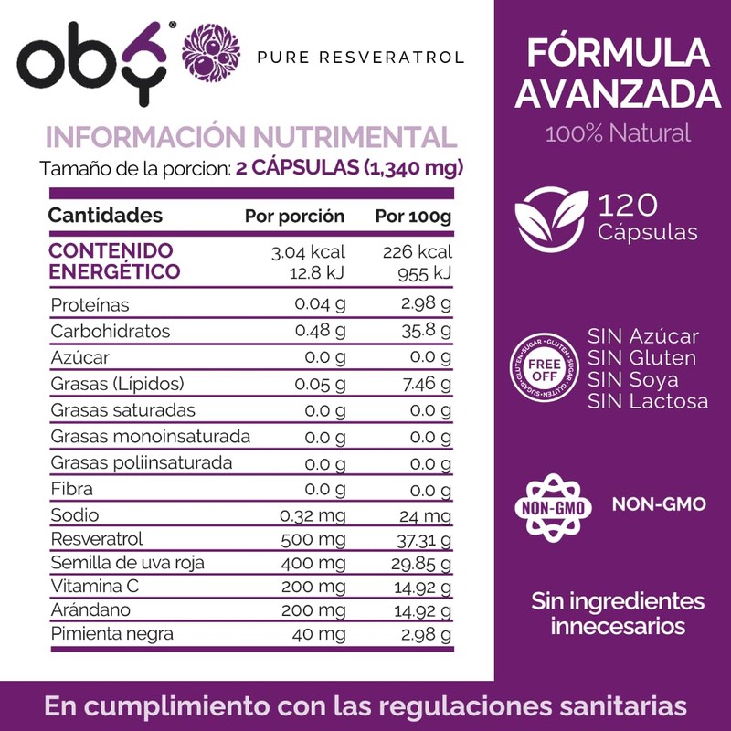 OBY Pure Resveratrol | Suplemento Alimenticio con Antioxidantes: Resveratrol más
