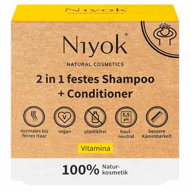 Niyok® 2-in-1 Solid Shampoo and Conditioner | Skin-neutral pH 5.5 Vegan Plastic Free | Normal to Fine Hair | Like Hair Soap Organic Natural Cosmetics without Plastic | Vitamin (80 g)