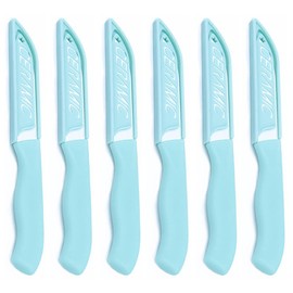 WWZJ 6 Pack Ceramic Paring Knife with Knife Cover, Lightweight Ceramic Knives, Fruit and Vegetable Small Knife (Ceramic, Blue)