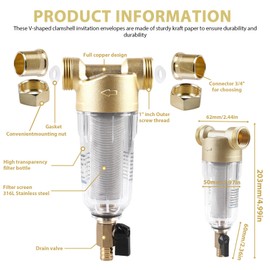 WIYETY Water Filter Reusable 1 Inch, Tap Water Filter Water, Tap Replacement Filter for Drinking Water, Spin Down Sediment Water Filter, Flushable Fine Filter (3/4 Inch Male Thread)