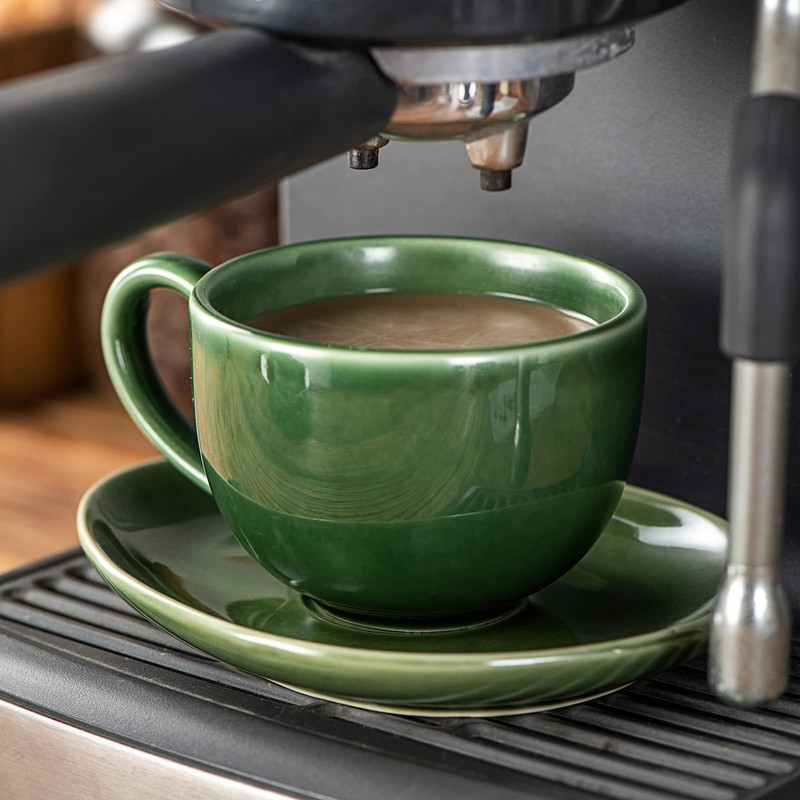 vicrays 6.5 oz Cappuccino Cups with Saucers, Set of 4,