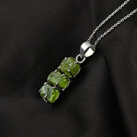 GEMKORA Peridot Pendant Necklace, Natural Raw Crystals, Rough Gemstone, Dainty Prong Setting, Energy Healing Stone, Birthstone, Gift for Women, Silver Jewelry 18 inch
