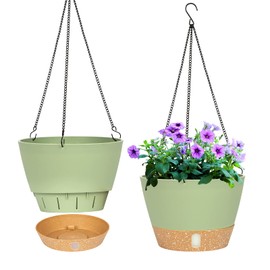 QCQHDU 8 inch Hanging Planter, 2 Pack Planters for Indoor Plant Flower Outdoor Hanging Basket with Reservoir and Hooks