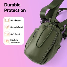 Nollia Black Quilted Nylon Water Bottle Holder Sling Bag, Reusable Bottle Carrier Bag, Card Slot and Phone Pocket