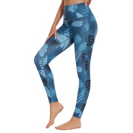 Ubestyle UPF 50+ High Waist Women's Swim Pants Swim Leggings Swimming Tights Rash Guard Pants Sun Protective, Monstera Printed, X-Large