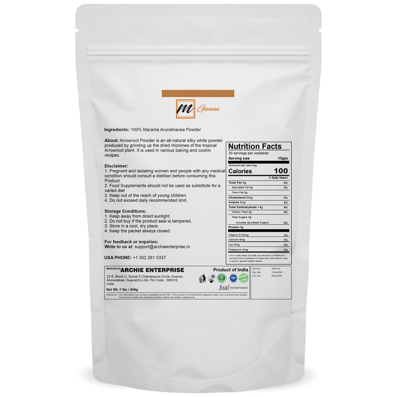 mGanna 100% Natural Arrowroot Powder 454 g / 1 lbs