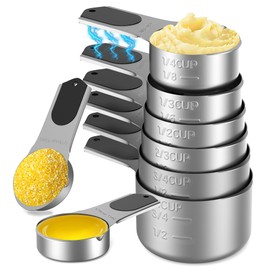Minteem Magnetic Measuring Cups Set of 8, Stainless Steel Nesting Measuring Cups with Easy to Read Markings, Kitchen Gadgets for Cooking & Baking