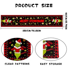 GreenYeah Christmas Table Runner, Green Monster Christmas Table Runner, Green Elf Christmas Table Runner, Linen Christmas Tablecloth, Winter Holiday Rustic Kitchen, Dining Room Decoration, 40 x 180 cm