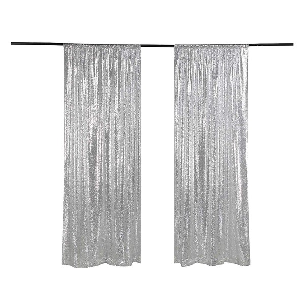 LQIAO Sequin Backdrop Curtain 2 Panels Silver for Wedding Birthday