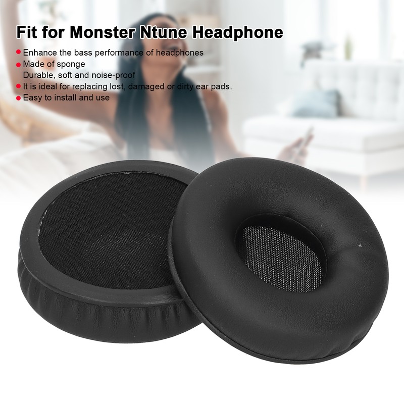 Headphone Ear Cover Cushion Sponge Earpad Artificial Leather Black Fit