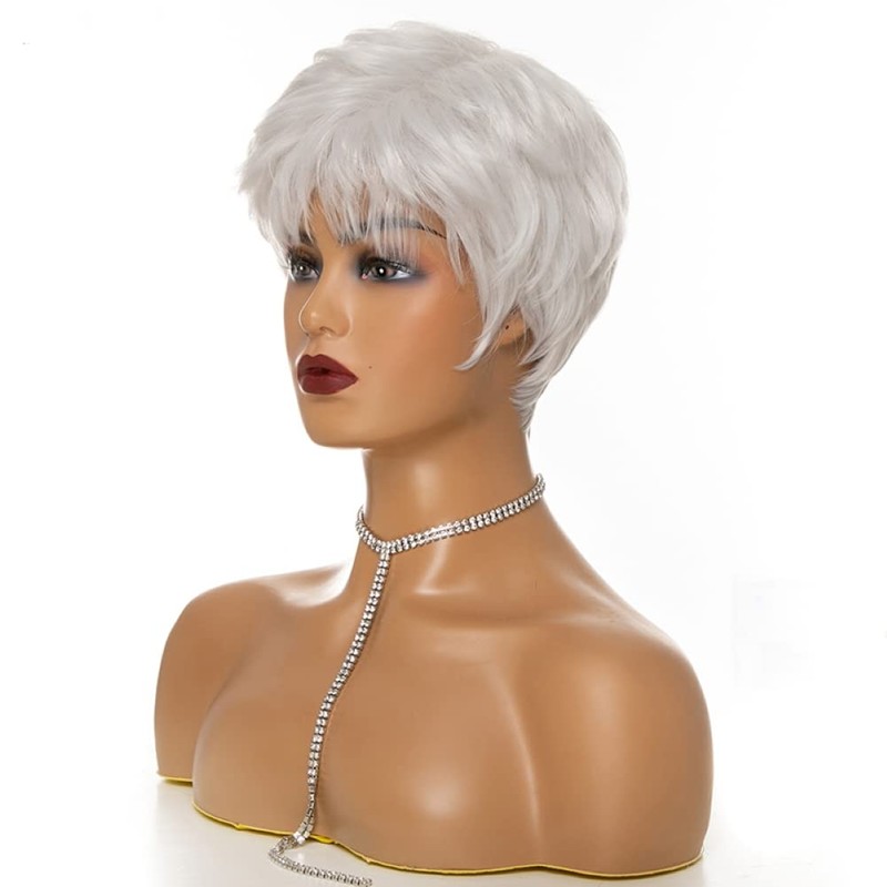 Ladies White Short Fluffy Curly Layered Wigs for Old Women