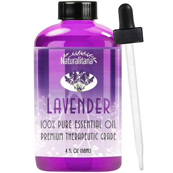 Naturalitana Lavender Essential Oil - Therapeutic Grade for Aromatherapy, Soap, Bath Bombs, Candles, Relaxation, Dropper - 4 fl oz