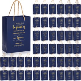 Fulmoon 50Pcs Thank You Gifts Bags Employee Appreciation Pape Bags Bulk 5.9 x 3.1 x 8.3'' Inspirational May You Be Proud Gift sack with Handle for Coworkers Teacher(Dark Blue)