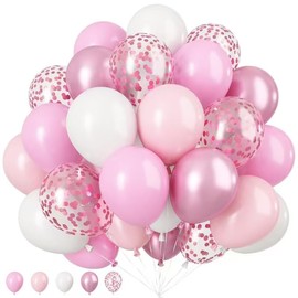 60 Pcs Light Pink White 12 Inch Balloons, for Confetti Balloons Birthday Party Decorations Girl Women, Wedding, Christening Baby Shower Party, Bridal Shower
