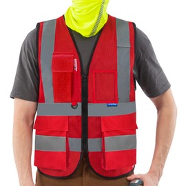 Red work vest mesh