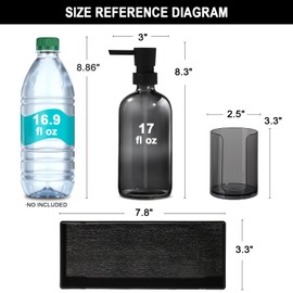 TOLDATLI Mouthwash Dispenser for Bathroom, Clear Black Glass Mouth Wash Pump Dispenser with Cup Holder, 17 Fl Oz Mouthwash Bottle Decanter with Tray, Refillable Mouthwash Dispenser Container