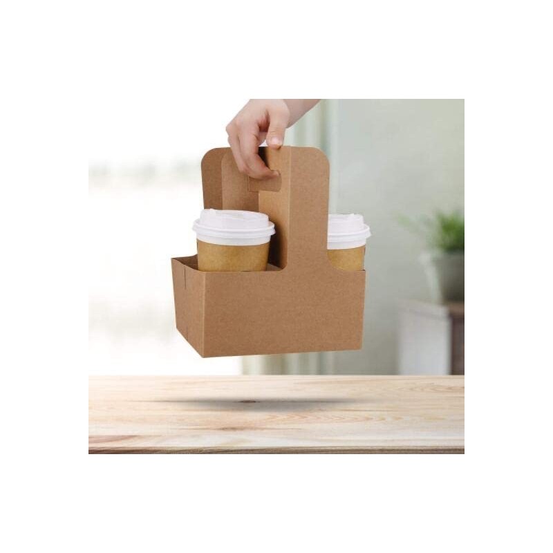 BATGXGO Drink Carrier Kraft Paper Cup Holder with Handle Takeout