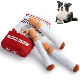 Raheem Hundespielzeug, Zigaretten-Hundespielzeug Quietschend mit Einer Box, Lustiges Zigaretten-förmiges Plüsch Kauspielzeug, Interaktives Spielzeug für kleine, mittelgroße und große Hunde