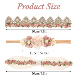 Meyeyaia Flower Headband for Baby Girl, 3PCS Nylon Elastic Floral Baby Headband, Newborn Handmade Bow Hair Accessories for Newborn Infant Toddler