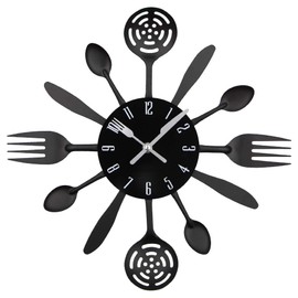 Timelike Kitchen Cutlery Wall Clock with Forks and Spoons for Home Decor (Black)