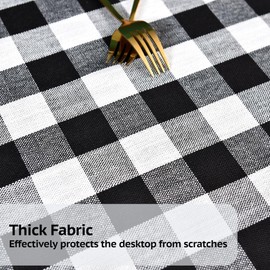 Yofori Heavy Duty Cotton Blend Table Cloth for Square Tables Checkered Tablecloth for Kitchen Dinning Tabletop Decoration (Black, 135 x 135 cm)