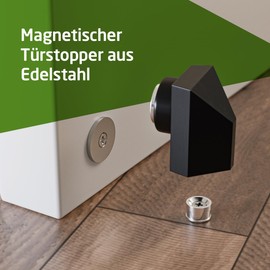 Amig - Magnetic Door Stop for Door Locking | Floor Mounting | Strong Magnet | Easy Installation, Includes Mounting Materials | Stainless Steel | Colour Black | 36 x 38 x 41 mm