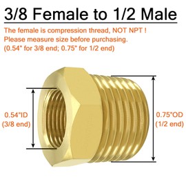 Joywayus 1/2 NPT Male to 3/8 Compression Female Thread Bushing Pipe Fitting, Brass Reducer Faucet Connector Water Hose Adapter, Supply Line Adapter for RV Kitchen Bathroom Plumbing (Pack of 2)