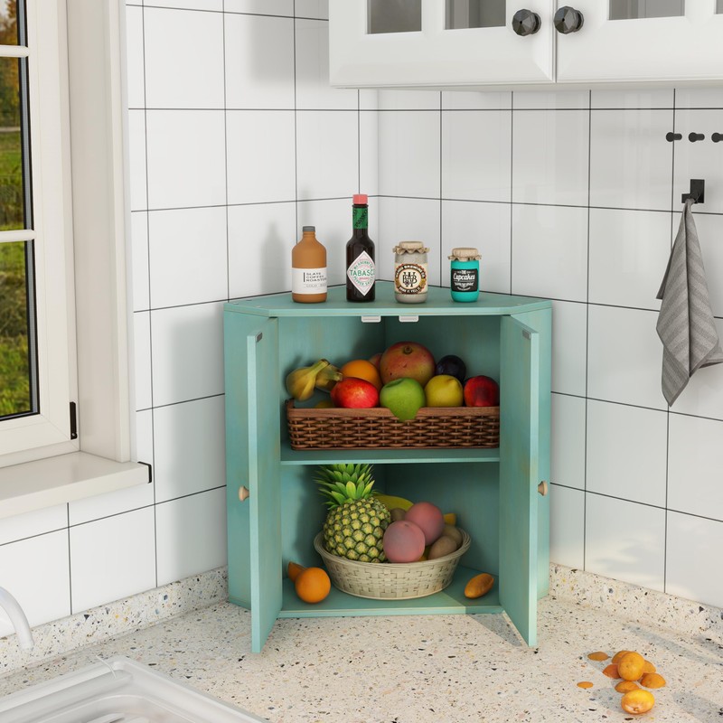Trironsun Corner Bread Box for Kitchen Counter Double Layer Bamboo