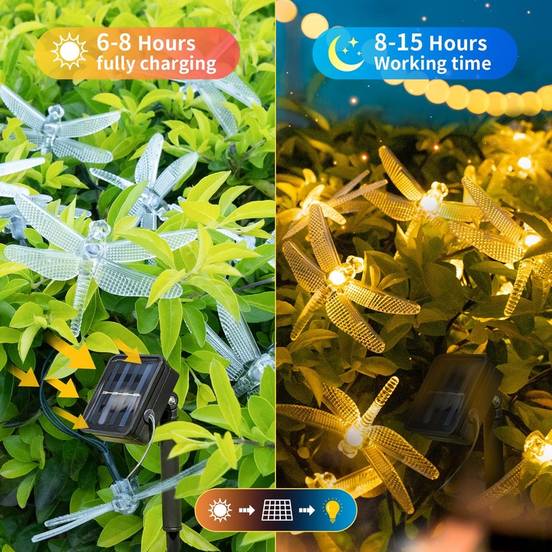 ASFSKY Dragonfly Solar Lights Outdoor 50 LED Dragonfly Lights Waterproof