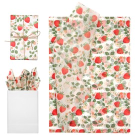 Tinoaly 30 Blatt Bedrucktes Seidenpapier, 50x35cm Glattes Geschenkverpackungs Seidenpapier zum Basteln Dekorieren für Partys Hochzeiten (Rote Erdbeere)