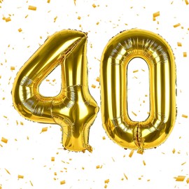 Number 40 Balloons, 40 Inch Gold Foil Number Balloons, 40th Birthday Balloons for Men Women, Giant Digital Balloons for Birthday Party, Wedding, Anniversary