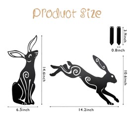 Thungeek Rustic Metal Bunny Garden Statues – Set of 2 Outdoor Moon Rabbit Decor with Swirling Motifs Bunny Garden Decor Outdoor Sculpture | Metal Easter Yard Art for Patio, Lawn & Easter Gifts