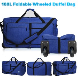 Bago Rolling Duffle Bag with Wheels - 30" 100L Foldable Weekender Bag, Waterproof Travel Duffel Bag, Heavy Duty lightWeight Duffle Bag for Traveling, Rolling Duffel Bag with Wheels (SnowDepBlue)