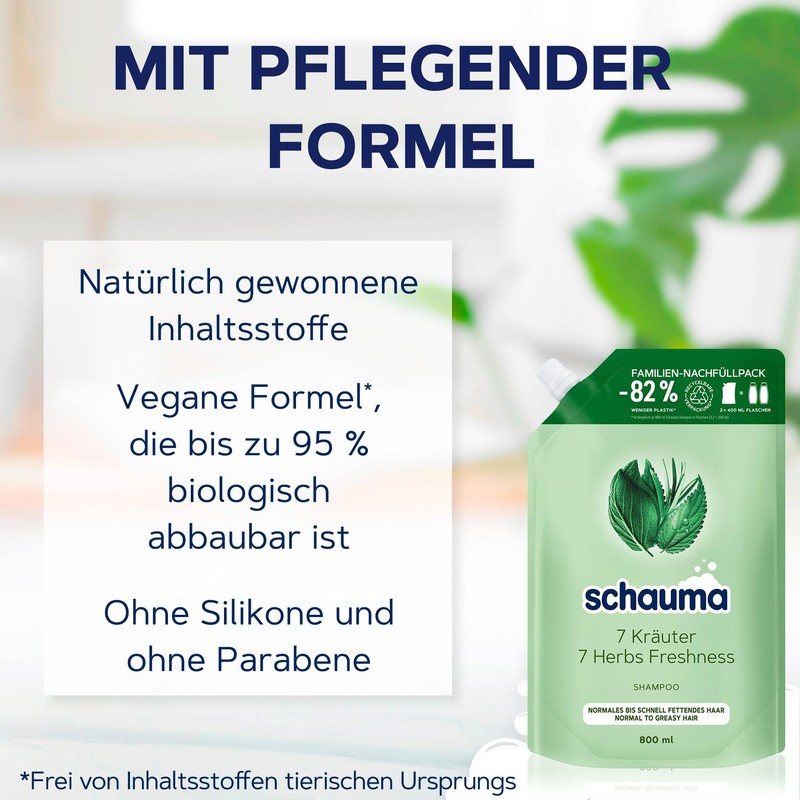 Schauma Shampoo 7 Herbal Refill Pack (800 ml), Hair Shampoo