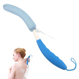 KkaFFe Back Scrubber for Shower，Mesh Sponge Body Shower Brush with Long Handle for Use in Shower Back Scrubber,Back Scrub for Exfoliating Body Scrubber or Shower Brush (Blue and Blue)