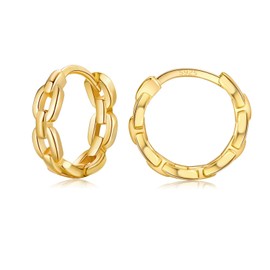 Gold Hoop Earrings for Women - Hypoallergenic Sterling Silver Chain Link Hoop Earrings, Lightweight Small Twisted Huggie Hoop Earrings Jewellery