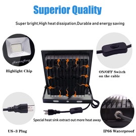 HANNAHONG 10W LED Flood Light with ON/Off Switch Plug in,Cool White,Security/Work/Plant Grow Outdoor Light,IP66 Waterproof,Reflector Spotlight for Porch, Garage,Patio,Yard,Garden