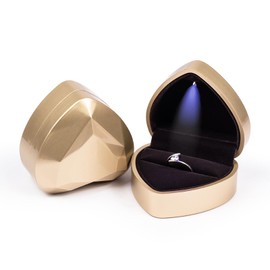 JYCMMFC Ring Box Heart Shaped LED Light Engagement Ring Boxes Jewelry Gift Box for Proposal Wedding Valentine's Day Anniversary Christmas Mothers Thanksgiving Gift (Golden)