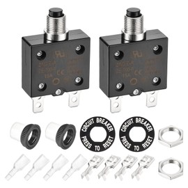 DMiotech 15A Thermal Circuit Breaker 125/250V AC 50V DC 2.3x1.4x0.6 Manual Reset Overload Protector with Quick Connect Terminal and Waterproof Cap for Overload Protection,2Pcs