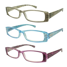 EDGEIWEAR Retro Rectangular 3 Pack readers Spring Hinge Faux Mother of Pearl Design for Women 540539S-+2.75M3(C1,2,4)