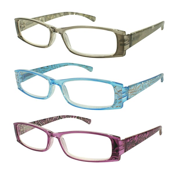 EDGEIWEAR Retro Rectangular 3 Pack readers Spring Hinge Faux Mother