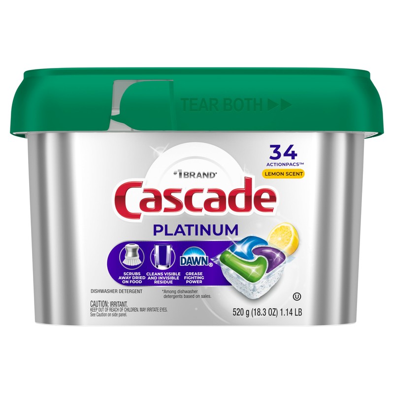 Cascade Platinum Dishwasher Pods, Dishwasher Detergent, Dish Detergent Soap, Lemon,