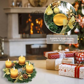 Christmas Advent Wreath 12-inch Advent Candle Holder Ring Artificial Christmas Wreath with Ribbon Pinecone for Advent Centerpiece Holiday Christmas Home Decoration NO Candles