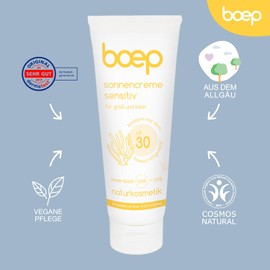 Boep Sun Cream Sensitive Perfume-Free SPF 30 Mineral Sun Protection for Babies, Children and Adults with Sensitive Skin, Vegan, Coral Reef-Friendly Natural Cosmetics Sun Cream (100 ml)