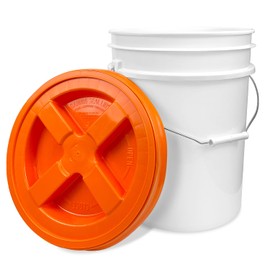 5 Gallon White Bucket with Orange Gamma Seal Screw on Airtight Lid (1 Count), Food Grade Storage, Premium HPDE Plastic, BPA Free, Durable 90 Mil All Purpose Pail, Made in USA